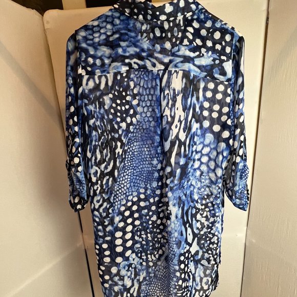 Chico's Mosaic Bi-Color Abstract Print Sheer Tunic Blouse - Picture 7 of 9